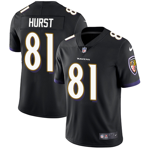 Nike Ravens #81 Hayden Hurst Black Alternate Men's Stitched NFL Vapor Untouchable Limited Jersey - Click Image to Close